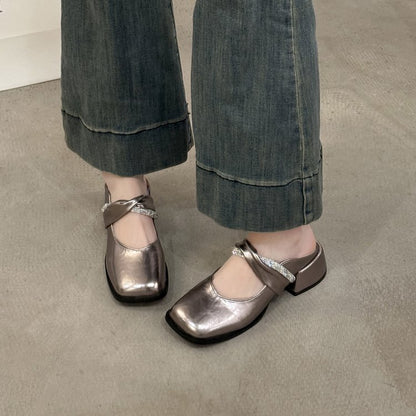 Middle Heel(3-5cm)Slippers PU Closed Toe Chunky Heel Rubber