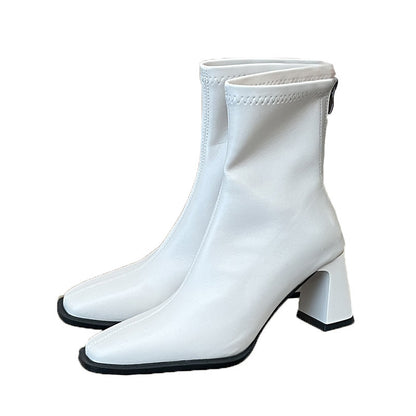 High Heel Slim Boots for Women Little Fairy2024New Year's Thick Heel Chimney Boots Internet Celebrity Fashion Chelsea Short Boots