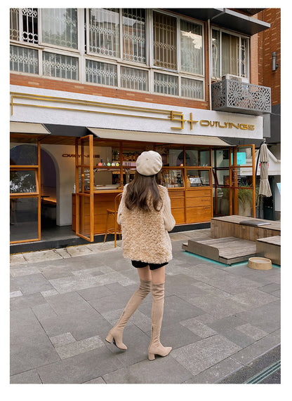 Long Boots for Women, Stretch Long Boots, Pointed Toe High Heel Boots, Over-the-Knee Boots, Suede High Boots, Khaki Color
