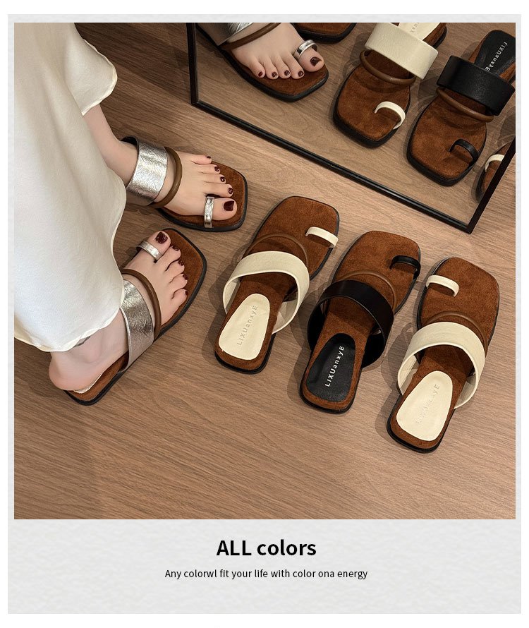 Rubber PU Medium Heel Flat Toe Slippers