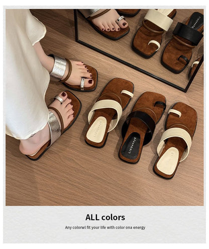 Rubber PU Medium Heel Flat Toe Slippers