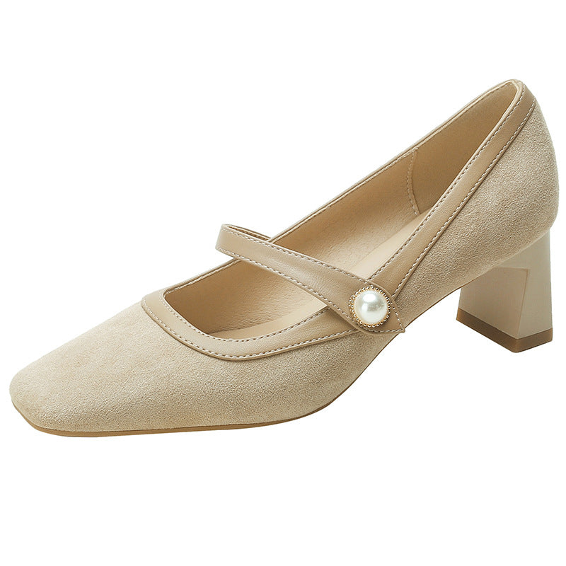 Mary Jane High Heels for Women, Chunky Heel, 2025 New Vintage Style, Versatile with Dresses, French Mid-Heel Square Toe Pumps for Women