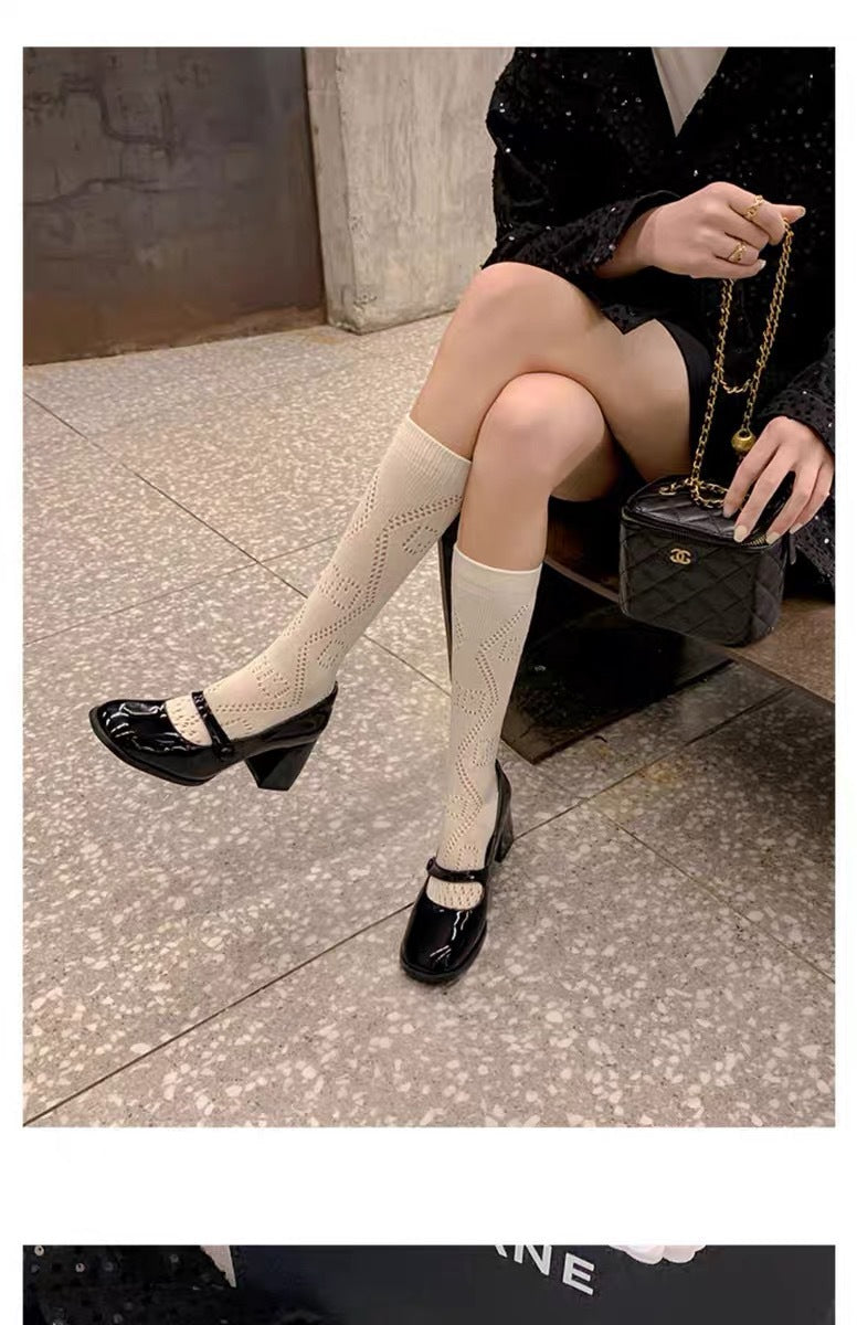 Mary Jane High Heels2023New Year's New Small Thick Heel French Style One-Strap Retro Single Shoes