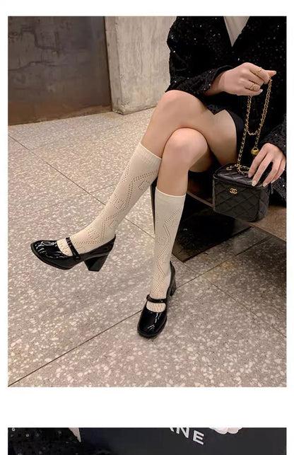 Mary Jane High Heels2023New Year's New Small Thick Heel French Style One-Strap Retro Single Shoes