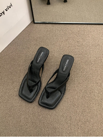 French-style Flip-flops Toe-post Sandals Fairy Shoes for Summer Outdoor Wear2024New simple thong high-heeled sandals