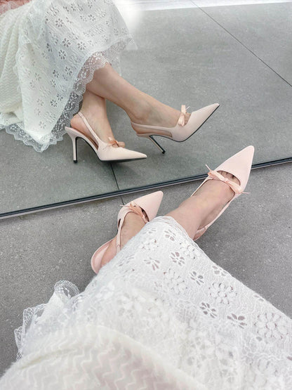 2025New French Style Pointed Toe Bow High Heels Women's Stiletto Sandals Elegant Versatile Shallow Mouth Shoes