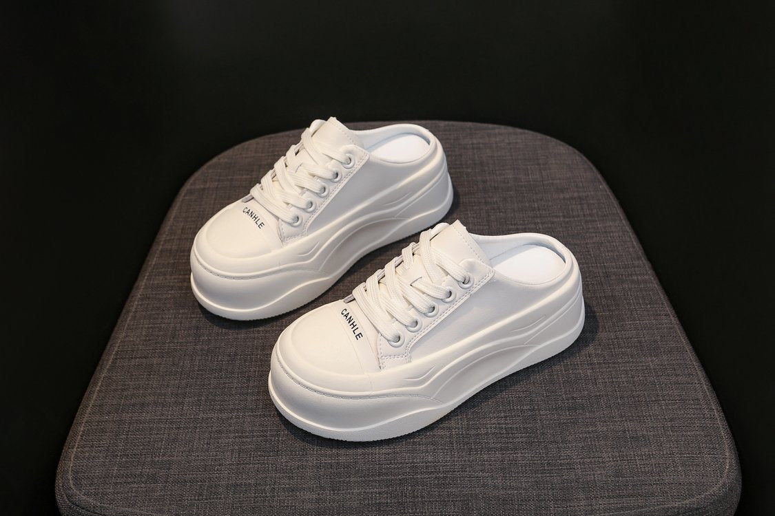 Rubber Closed-Toe Mid-Heel Slippers(3-5cm)Muffin Bottom PU