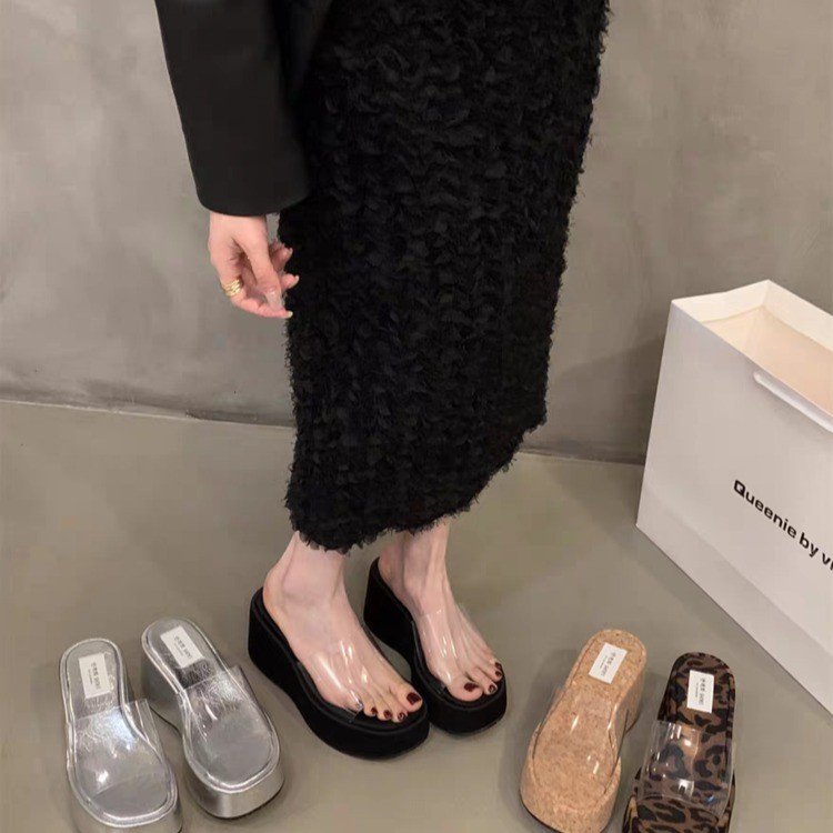 Rubber Wedge Slippers PU High Heel(6-8cm)