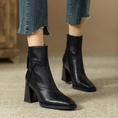 Women's Chunky Heel Ankle Boots2024New High Heel Winter Brown Slim Boots British Style Retro Martin Boots