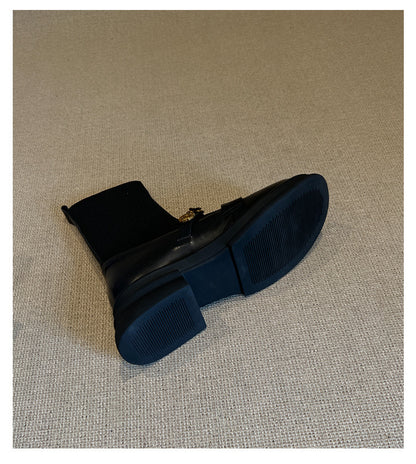 Thick-Soled Metal Buckle Elastic Short Boots Retro College Style Knitted Slim Boots Women Versatile Loafers Sock Boots