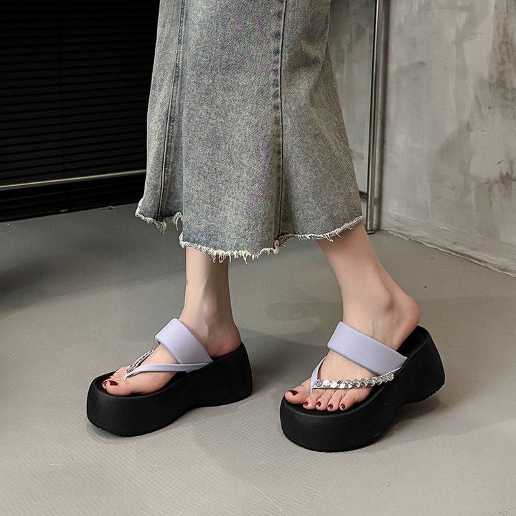 PU Platform High Heels(6-8cm)Rubber Slippers