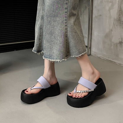 PU Platform High Heels(6-8cm)Rubber Slippers