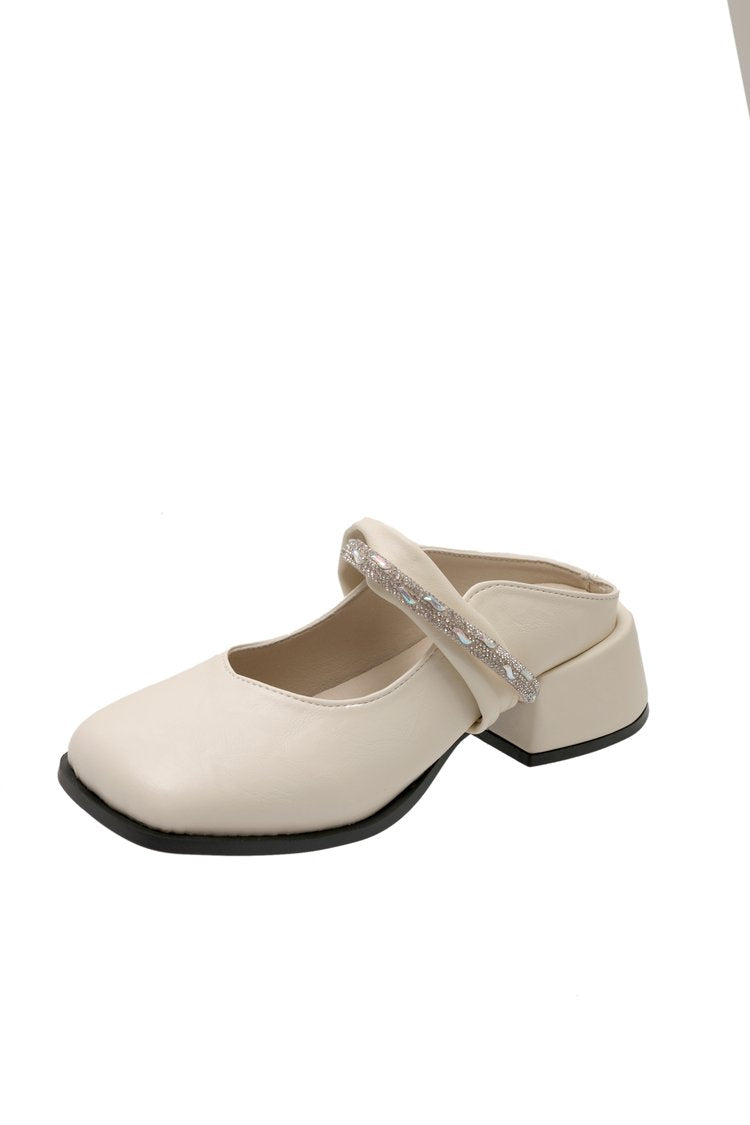 Middle Heel(3-5cm)Slippers PU Closed Toe Chunky Heel Rubber