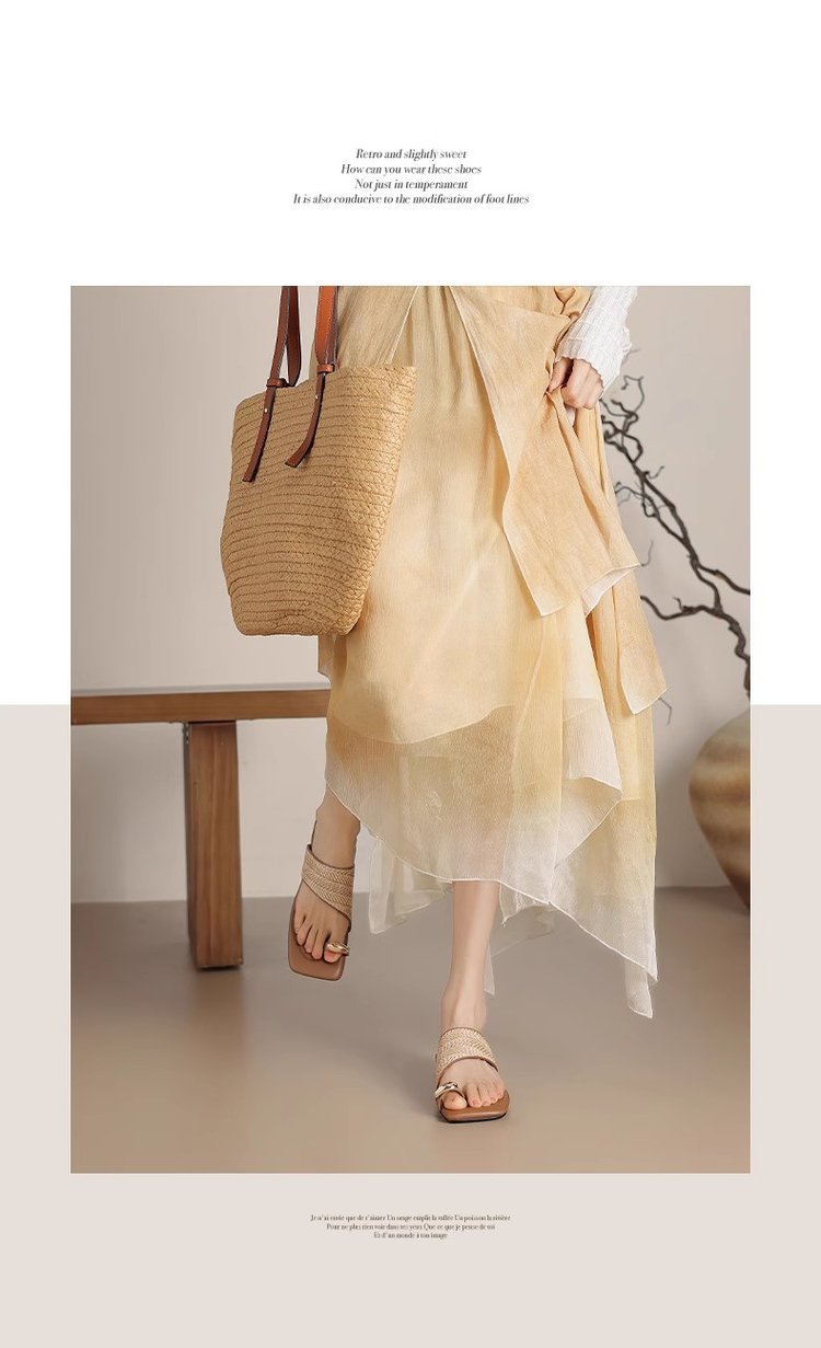 Thick Heel Vacation Style Straw Weave Toe Clip Sandals for Women Summer Outdoor Wear2024New French Style Sandals