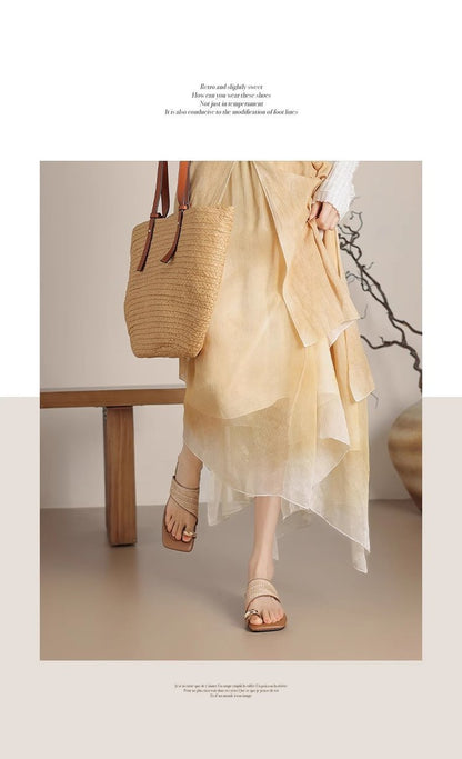 Thick Heel Vacation Style Straw Weave Toe Clip Sandals for Women Summer Outdoor Wear2024New French Style Sandals