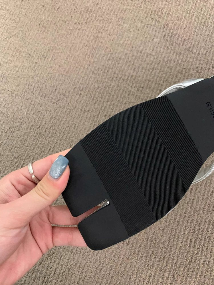Rubber Square Low Heel(Less3cm)PU Slippers