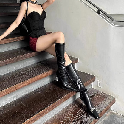 Women's High Heel Long Boots with Unique Shape2023New Year's Belt Functional Style Hot Girl High Heel Pointed Toe Over-the-Knee Boots