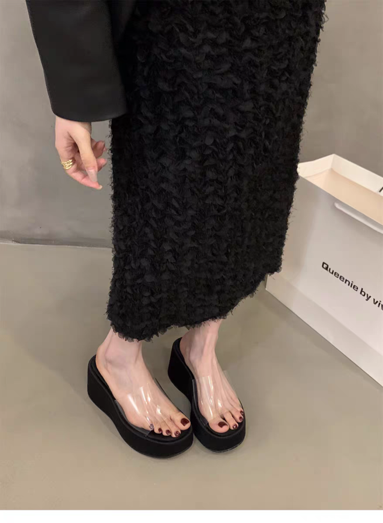 Rubber Wedge Slippers PU High Heel(6-8cm)