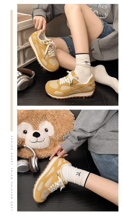 2025Spring New Women's Jogging Shoes Versatile Comfortable Flat Lace-up Shoes Fashion Trendy Casual Sneakers