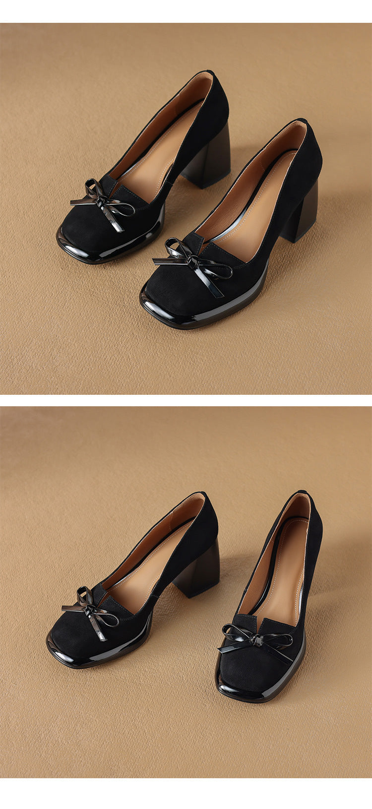 2024Spring New Style Bowknot Matte Chunky Heel Pumps for Women Shallow Mouth Waterproof Platform Chunky Heel Pumps