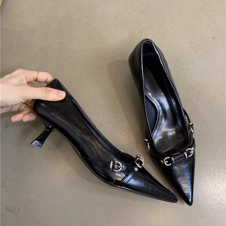 French-style Niche High Heels Women's Shoes2024New style elegant black pointed toe shallow mouth commuter shoes