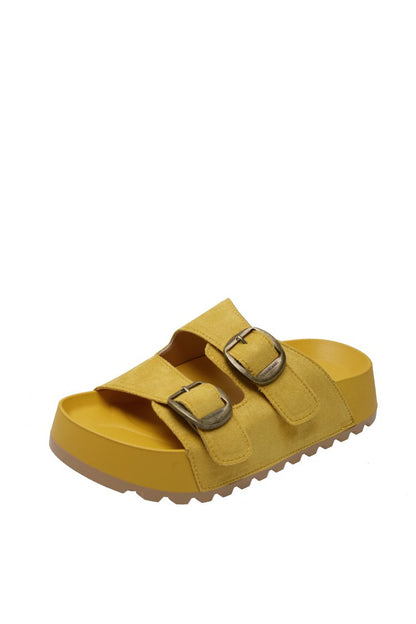 Solid Color Rubber Mid Heel(3-5cm)Platform Sole Suede Slippers