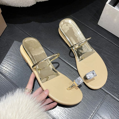 PU Square Heel Low Heel Slippers Rubber Toe