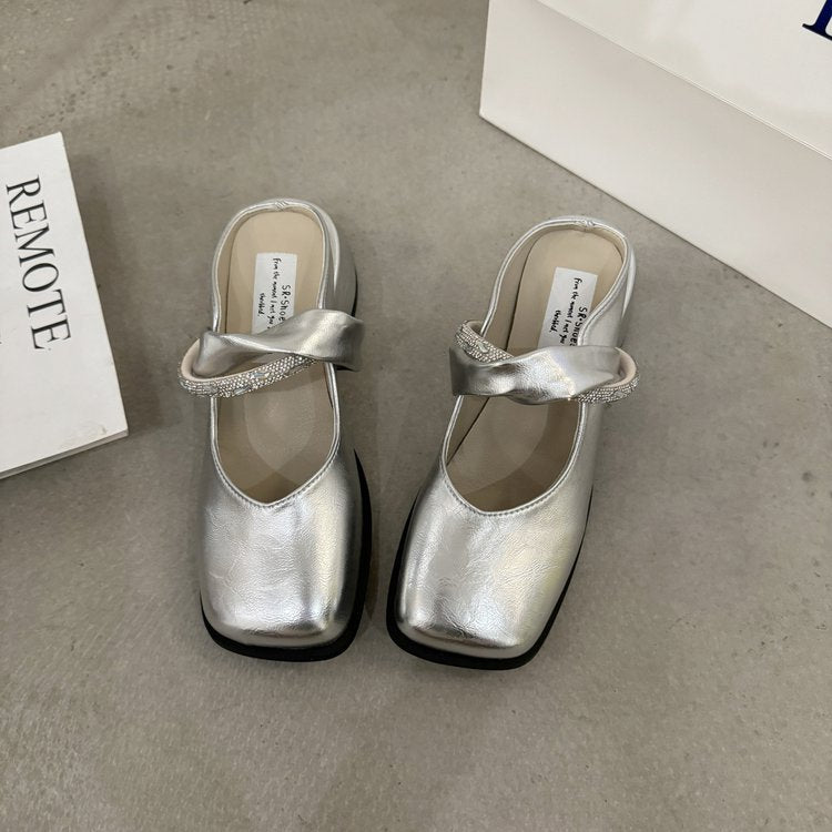 Middle Heel(3-5cm)Slippers PU Closed Toe Chunky Heel Rubber