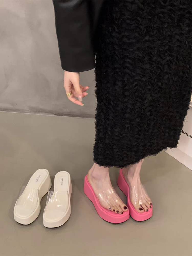 Rubber Wedge Slippers PU High Heel(6-8cm)