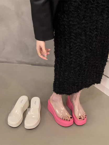 Rubber Wedge Slippers PU High Heel(6-8cm)