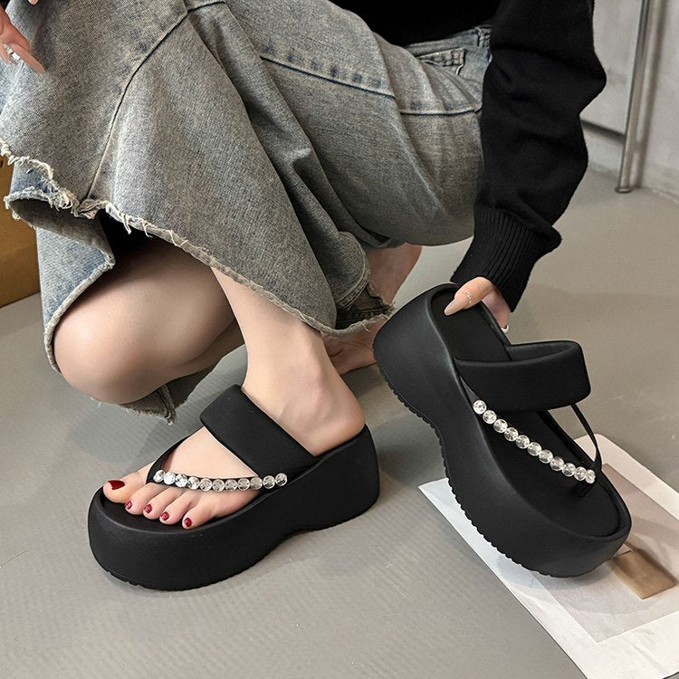 PU Platform High Heels(6-8cm)Rubber Slippers