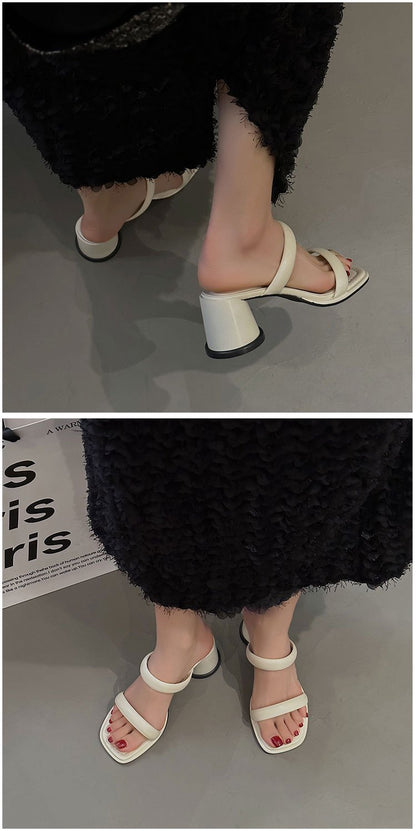 Chunky High Heels(6-8cm)Rubber Slippers PU