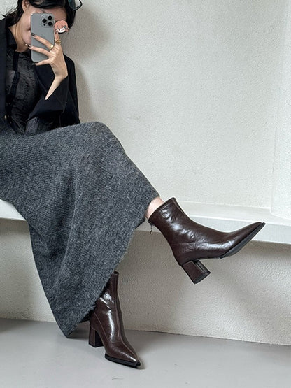 Pointed Toe Short Boots for Women2024New Autumn Winter Women's Boots Niche Slim Boots Design Sense Chunky Heel High Heel Short Boots