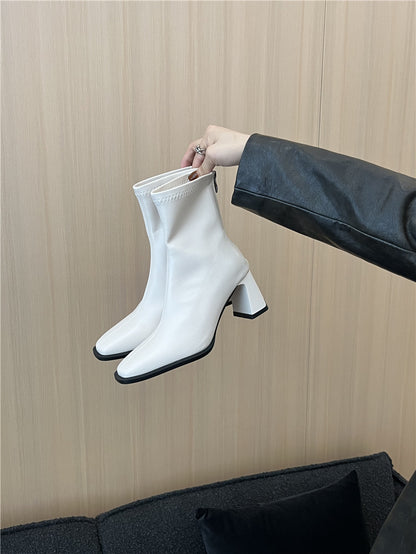 High Heel Slim Boots for Women Little Fairy2024New Year's Thick Heel Chimney Boots Internet Celebrity Fashion Chelsea Short Boots