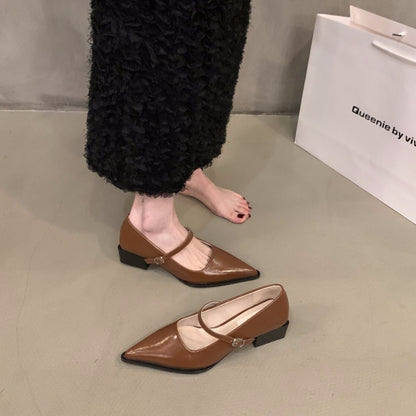 French style mid-high heel black pointed toe women's shoes2024New Spring Autumn Winter Mary Jane Evening Shoes