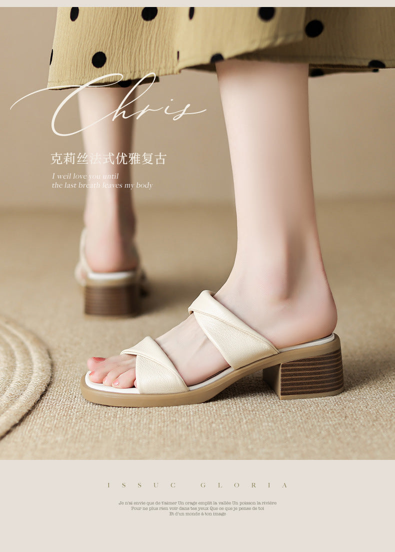 Women's Thick Heel Outdoor Sandals2025Summer New Thick-Soled One-Strap High-Heel Slippers Fairy Style Sandals