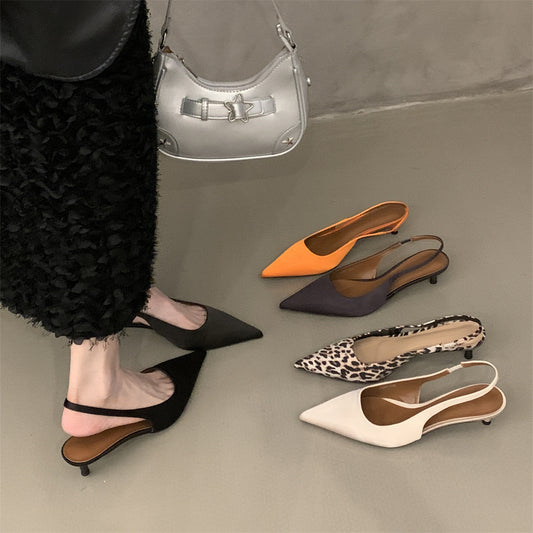 Niche high-end closed-toe sandals for women2024New Spring and Autumn Style Thin Heel Comfortable Pointed Toe Backless Single Shoes