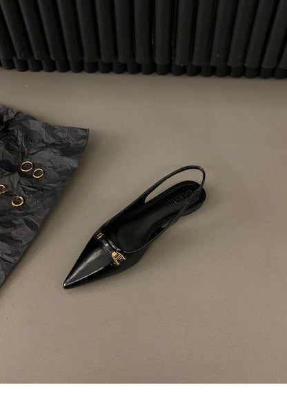French flat black closed-toe sandals fairy shoes2025New spring and summer pointed toe rhinestone elegant shoes