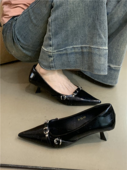 French-style Niche High Heels Women's Shoes2024New style elegant black pointed toe shallow mouth commuter shoes