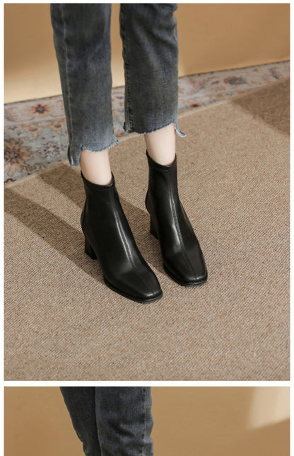 Women's White Martin Boots2024New Spring and Autumn Thick Heel Short Boots British Style Women's Slim Winter Fleece Boots