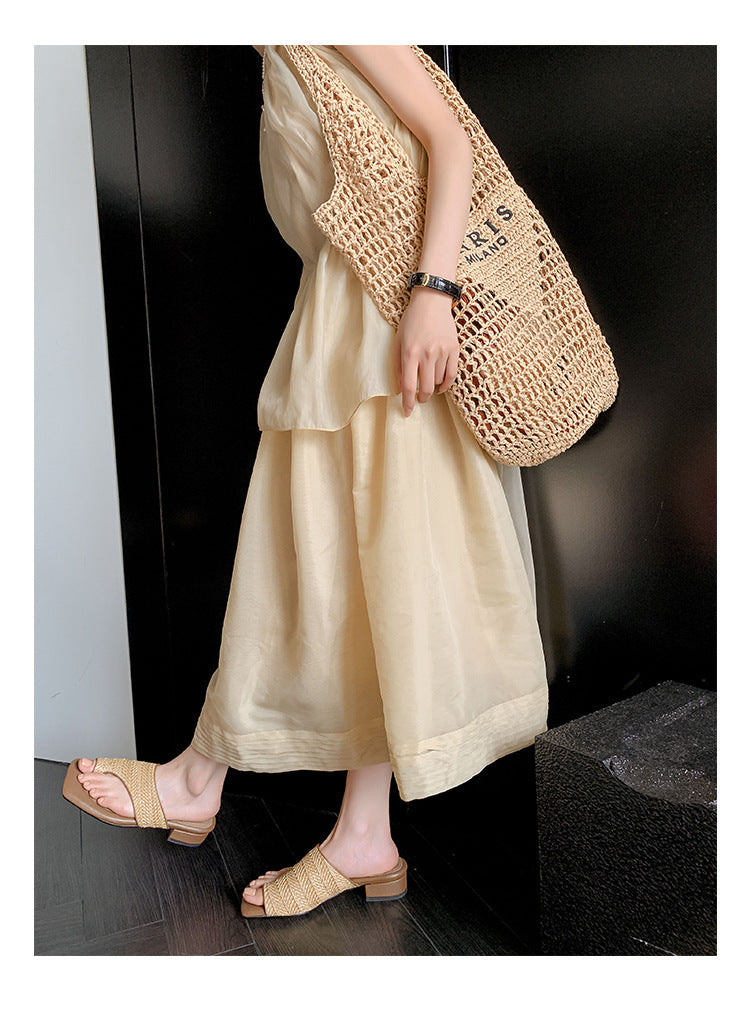 French Retro Vacation Style Woven Toe Clip Sandals for Women Summer Niche Design Chunky Heel Sandals