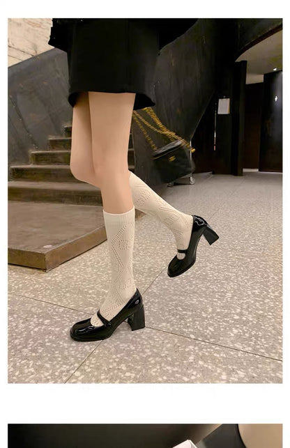 Mary Jane High Heels2023New Year's New Small Thick Heel French Style One-Strap Retro Single Shoes