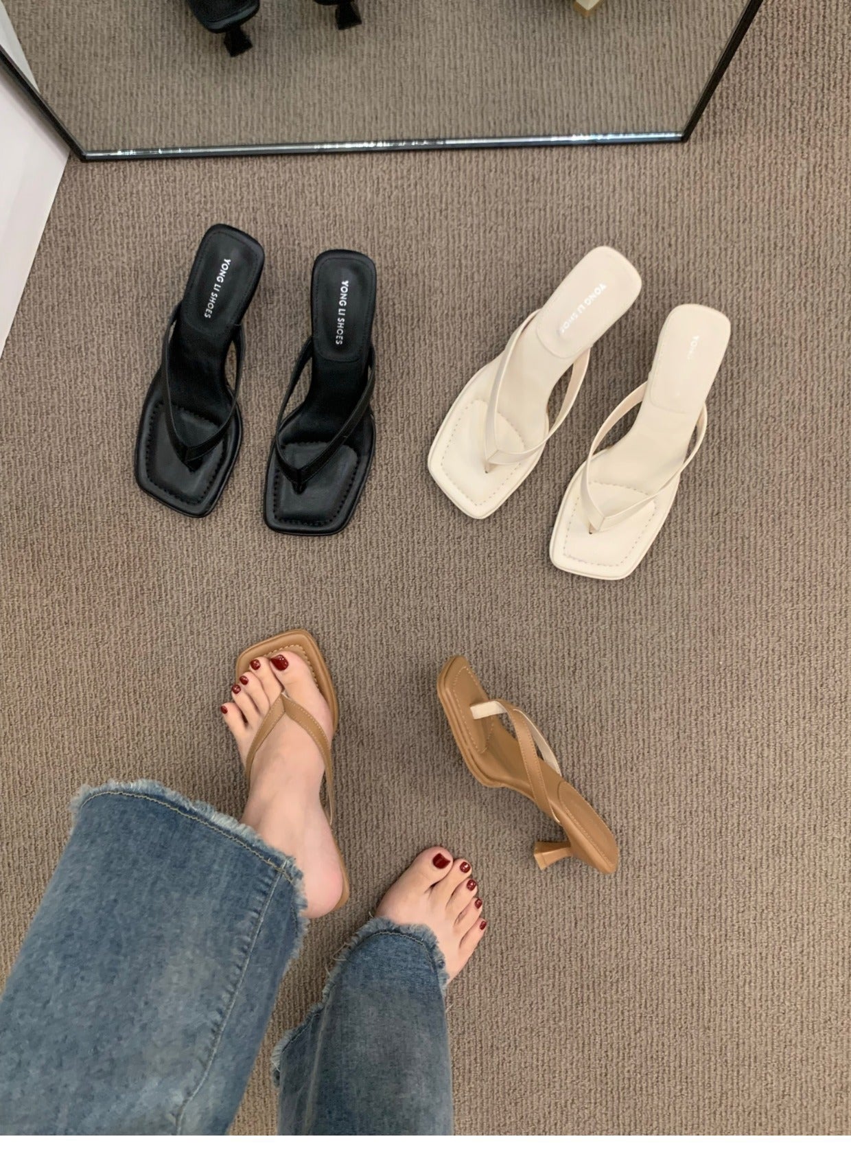 French-style Flip-flops Toe-post Sandals Fairy Shoes for Summer Outdoor Wear2024New simple thong high-heeled sandals