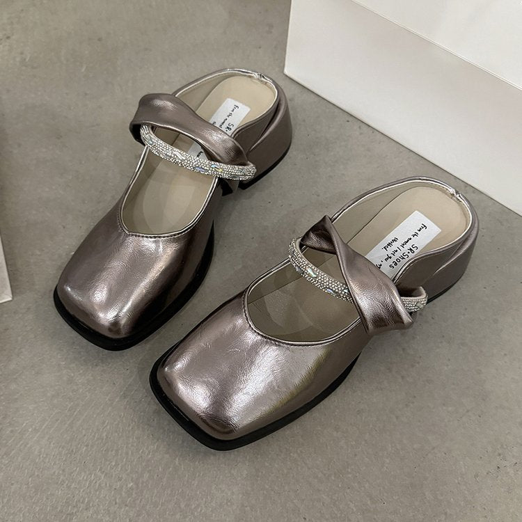 Middle Heel(3-5cm)Slippers PU Closed Toe Chunky Heel Rubber