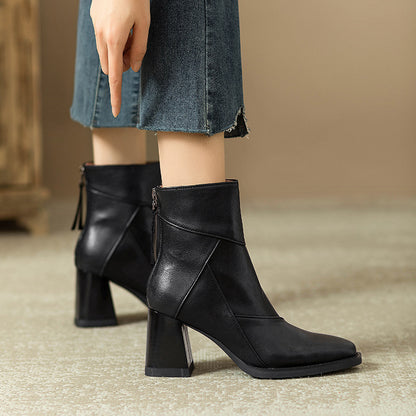 Women's Chunky Heel Ankle Boots2024New High Heel Winter Brown Slim Boots British Style Retro Martin Boots