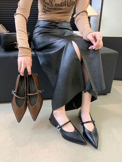 French Low Heel Shoes Small Fragrance Style Pointed Toe Single Shoes for Women2024Spring and Autumn New Mary Jane Women's Shoes Thick Heels