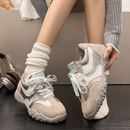 2025Spring New Non-Slip Color Block Sports Jogging Shoes for Women Comfortable Casual Breathable White Running Shoes