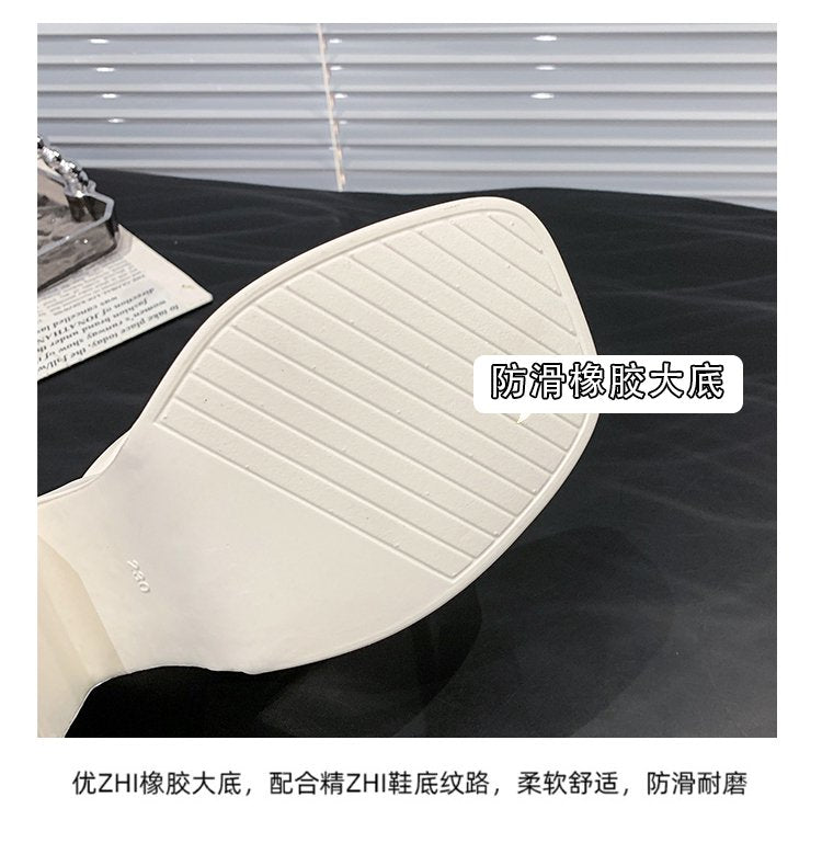 Solid Color Rubber Chunky Heel PU High Heel Slippers
