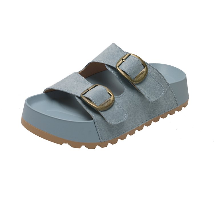 Solid Color Rubber Mid Heel(3-5cm)Platform Sole Suede Slippers