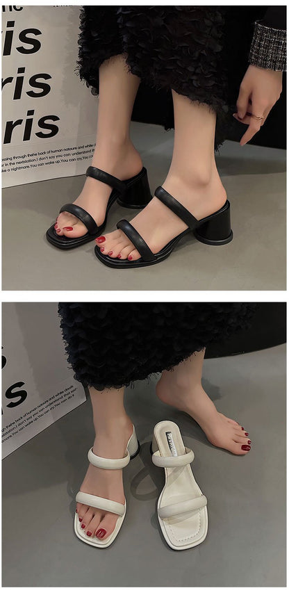 Chunky High Heels(6-8cm)Rubber Slippers PU